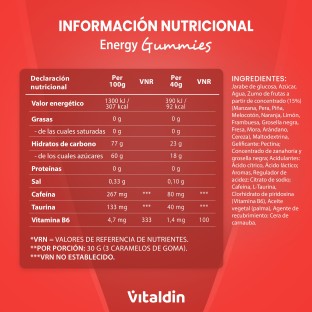 Caffeine and Taurine gummies red fruits - Vitaldin