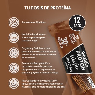 12 x Barritas Wafer proteicas, de Chocolate y con Colágeno - Energía y Sabor