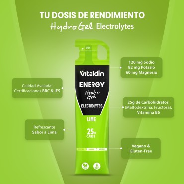 Hydro Energy Gel Electrolitos Sabor Lima – Caja 24 geles energéticos x 55 ml