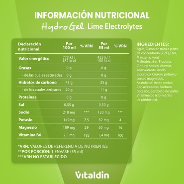 Hydro Energy Gel Electrolitos Sabor Lima – Caja 24 geles energéticos x 55 ml