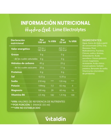 Hydro Energy Gel Electrolitos Sabor Lima – Caja 24 geles energéticos x 55 ml