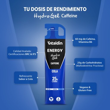 24 x Gel energético Hydro cafeína cola - Vitaldin