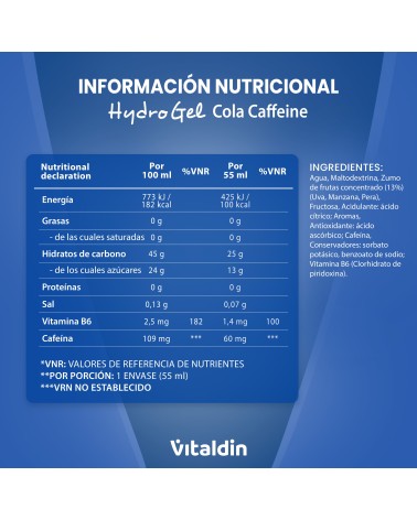 Gel energético Hydro cafeína cola - Vitaldin