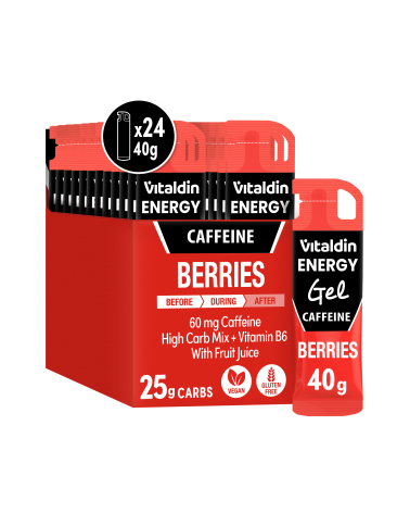 Energy Gel Cafeína Sabor Frutos Rojos – Caja 24 geles energéticos x 40 gr