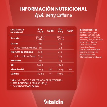 24 x Gel energético de Cafeína y frutos rojos - Vitaldin