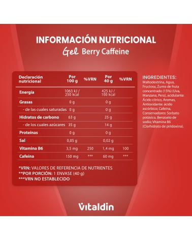 Gel energético de Cafeína y frutos rojos - Vitaldin