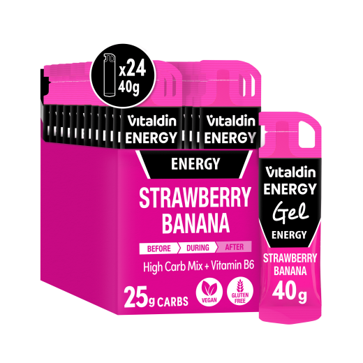 24 x Caffeine Free Strawberry & Banana Energy Gel - Vitaldin
