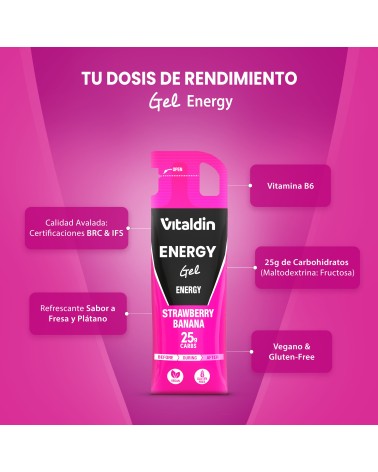 Gel energético sin Cafeína fresa y plátano - Vitaldin