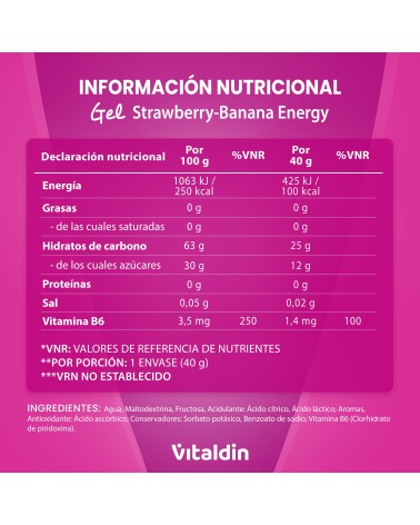 24 x Caffeine Free Strawberry & Banana Energy Gel - Vitaldin