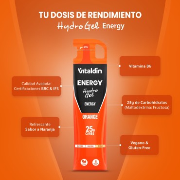 24 x Gel energético Hydro sin cafeína naranja