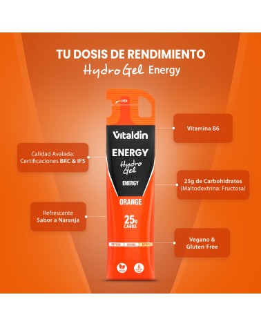 Gel energético Hydro sin Cafeína Naranja | Vitaldin