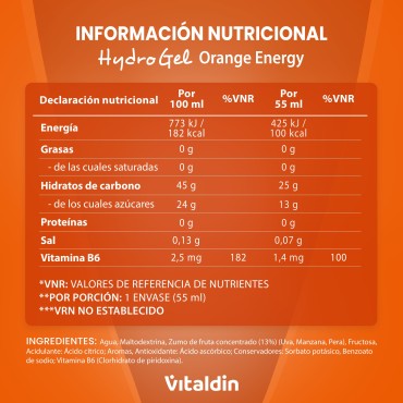 24 x Gel energético Hydro sin cafeína naranja