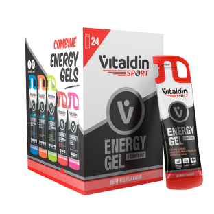 Energy Gel Cafeína Sabor Frutos Rojos – Caja 24 geles energéticos x 40 gr