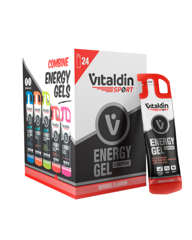 Energy Gel Cafeína Sabor Frutos Rojos – Caja 24 geles energéticos x 40 gr