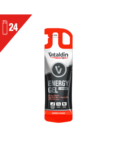 Energy Gel Cafeína Sabor Frutos Rojos – Caja 24 geles energéticos x 40 gr