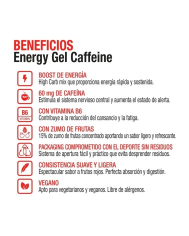 Energy Gel Cafeína Sabor Frutos Rojos – Caja 24 geles energéticos x 40 gr