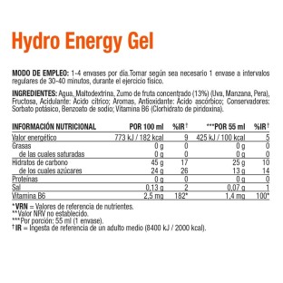 24 x Gel energético Hydro sin cafeína naranja