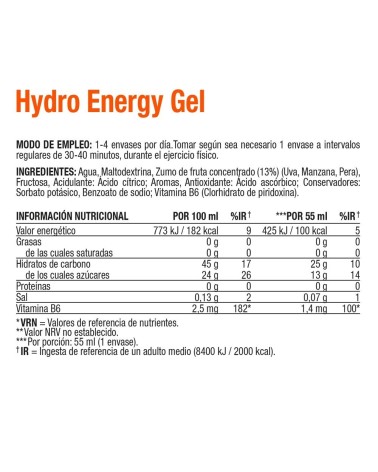 Gel energético Hydro sin Cafeína Naranja | Vitaldin