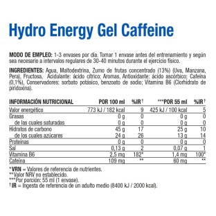 Hydro Energy Gel Cafeína Sabor Cola – Caja 24 geles energéticos x 55 ml