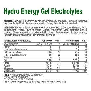 Hydro Energy Gel Electrolitos Sabor Lima – Caja 24 geles energéticos x 55 ml