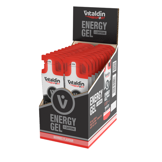 Energy Gel Cafeína Sabor Frutos Rojos – Caja 24 geles energéticos x 40 gr